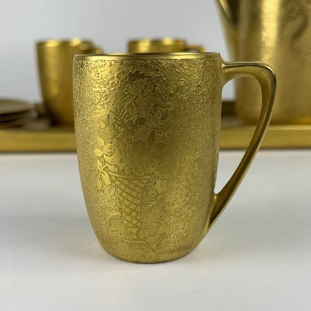 Antique 24k Weeping Gold Chintz Coffee Service, Epiag, RS Tilowitz, MZ Austria